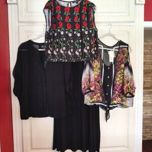 Lane Bryant A Line Black Maxi Skirt & 3 Blouses Bundle of 4, Size XL